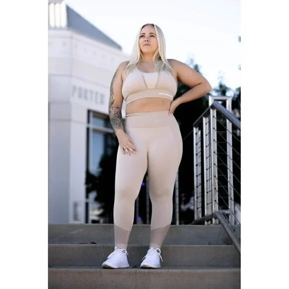 Vital Textured Compression Mesh seamless Tan Leggings Size M RefJ020-2 - Picture 8 of 11